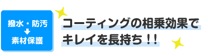 撥水・防汚→素材保護　コーティングの相乗効果でキレイを長持ち！！